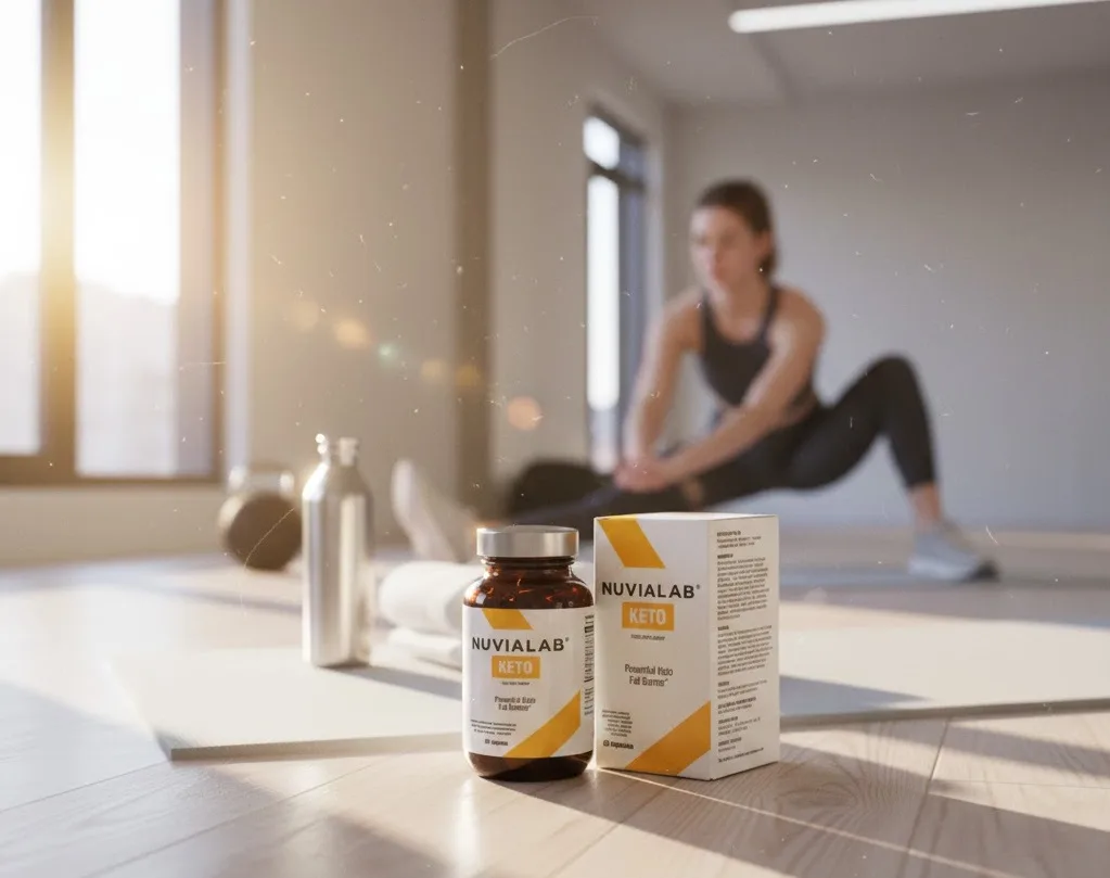 NuviaLab Keto bottle and capsules beside a measuring tape